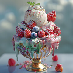 Delicious ice cream scoops in a cone, perfect for a summer treat.