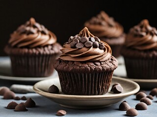 Chocolate cupcakes with chocolate frosting Ai generated.