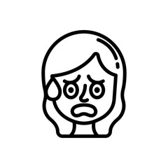 Anxious face with sweat line icon. Girl emoji icon. Girl expression icon isolated on white background. Transparent background, minimalist symbol. Vector images