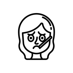 Face with thermometer line icon. Girl emoji icon. Girl expression icon isolated on white background. Transparent background, minimalist symbol. Vector images