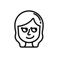 Smirking face line icon. Girl emoji icon. Girl expression icon isolated on white background. Transparent background, minimalist symbol. Vector images