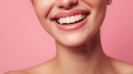 Obraz premium Beautiful female smile after teeth whitening procedure. Dental care. Dentistry concept