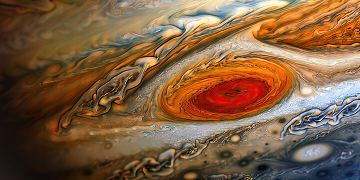 Jupiter's Great Red Spot in Full Glory: A Stunning Perspective of the Swirling Maelstrom on a Backdrop of Striped Clouds