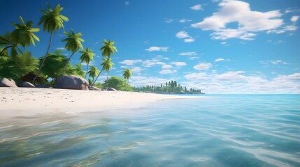 Panoramic seascape with palm trees on a tropical island