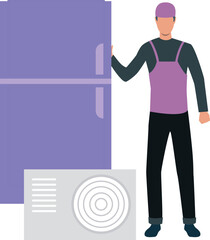 Fototapeta premium The electrician is standing by the fridge.