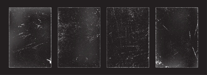 Grunge old worn paper effect, isolated set of realistic pages with scratches. Vector border stamp texture, surface with damage. Vertical rectangles with grain and dust, vintage or retro style © Sensvector