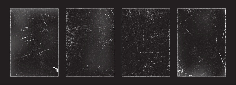 Grunge old worn paper effect, isolated set of realistic pages with scratches. Vector border stamp texture, surface with damage. Vertical rectangles with grain and dust, vintage or retro style