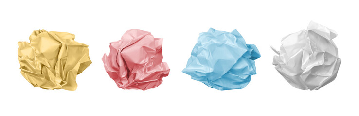 Garbage paper idea notes trash, isolated set of realistic crumpled balls. Vector failure or mistake on sheet, crinkled page or used bag, wastepaper sorted for recycling, rumpled texture
