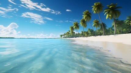 Beautiful panoramic seascape with palm trees and blue sky