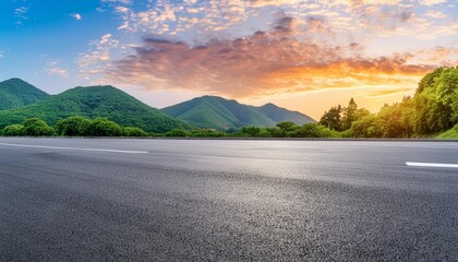 asphalt road square and green mountain with sky clouds natural landscape at dusk
