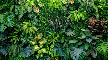 Naklejka premium A background of juicy leaves. Dark green foliage, abstract background, natural texture. A place for the text.