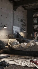 contemporary interior design in a stylish living room, featuring clean lines, minimalist decor, and a neutral color palette.