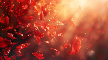Flying leaves effect with mild sunbeam in 3d illustration vector