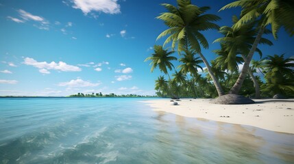 Beautiful panoramic seascape with palm trees on the beach