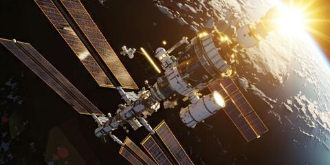 An orbital station glints in the sunlight, its solar panels collecting energy to sustain life for astronauts far from home