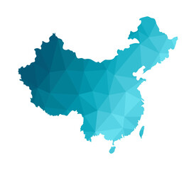 Vector isolated illustration icon with simplified blue silhouette of China map. Polygonal geometric style. White background