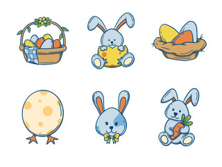 cute easter icons vector set
