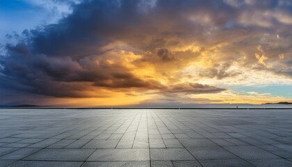 dark concrete floor background with dramatic atmospheric sky