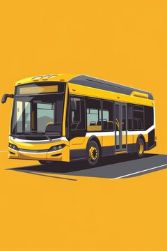recommend clip art: A simple yet detailed illustration of a transit bus in motion, isolated on a solid yellow background, showcasing the dynamics of everyday commuting.