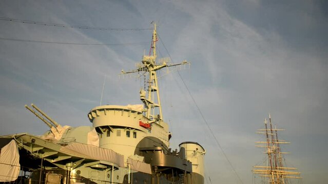 GDYNIA, POLAND - OCTOBER 27 2015: ORP Blyskawica Museum Ship. Alley of John Paul II.