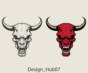 colorful angry buffalo skull vector