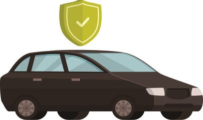 Illustration of a protective vehicle concept with insurance coverage and safety symbol for secure transport and asset management, featuring a shield emblem and defensive icon graphic