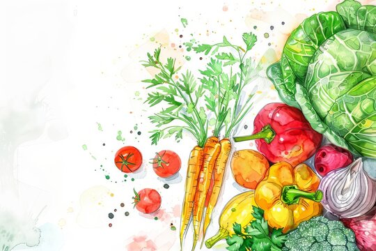 rustic cookbook cover with handdrawn illustrations of fresh produce watercolor and sketch
