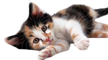 Adorable tabby cat playing with a ball on a transparent background