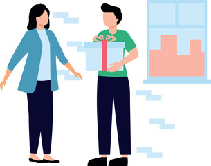 A boy is giving a gift to a girl.