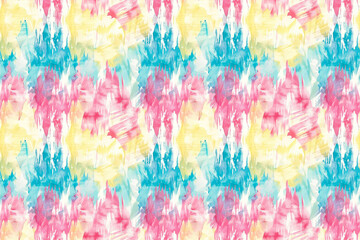 Colorful watercolor pattern with pink, blue, yellow, and green hues on a light background. Seamless tile perfect for decor, fashion, or fabric projects. Bright and cheerful ornamentation.