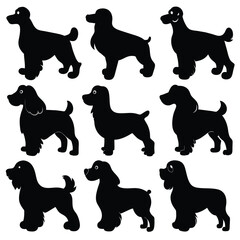 Set of American Cocker Spaniel Silhouette Vector on a white background