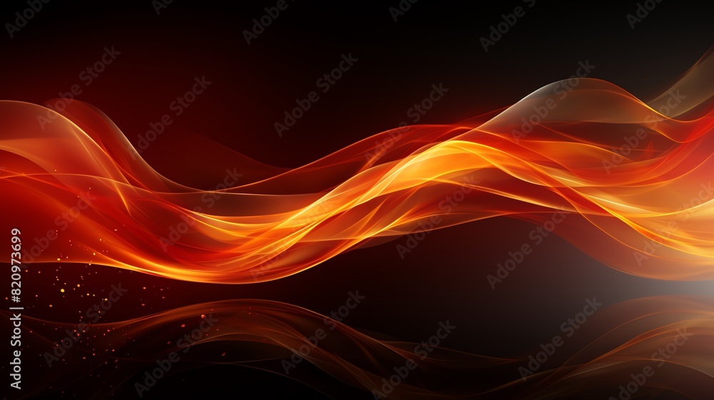 Poster dynamic abstract orange and red wave background with fluid curves and gradient color effects on a da