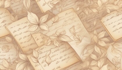 Obraz premium A creamy beige background with faint, cursive love letter excerpts in a seamless pattern
