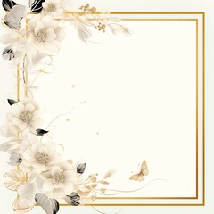 Elegant floral frame with delicate flowers and butterflies, perfect for invitations, greeting cards, and elegant designs.