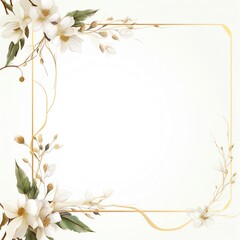 Elegant floral frame with white flowers and golden accents, perfect for invitations, greeting cards, or decorative design projects.