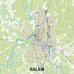 Salem, Oregon, USA map poster art