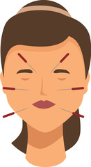 Illustration of acupuncture facial treatment for relaxation, wellness, and beauty in holistic healthcare and alternative medicine. Vector graphic for cosmetic and medical use