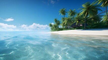 Tropical island with coconut palm trees and turquoise sea
