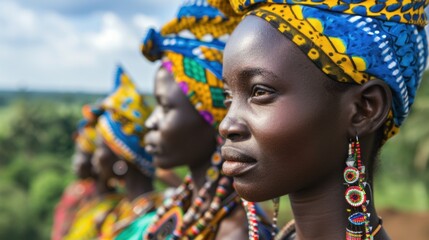 Obraz premium Group of African women adorned in colorful headdresses representing their cultural heritage, poster