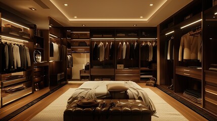 Fototapeta premium the elegance and sophistication of high-end suit stores through impeccably designed wardrobes displaying a curated selection of premium suits, shirts, and accessories.