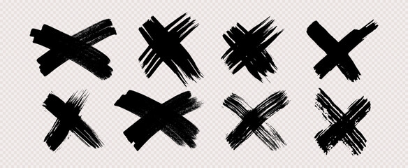 Set of black brush cross symbols