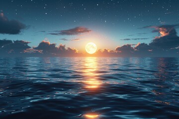 Moon rising on sea surface in blue night sky professional advertising food photography