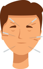 Vector graphic of a person undergoing acupuncture on the face
