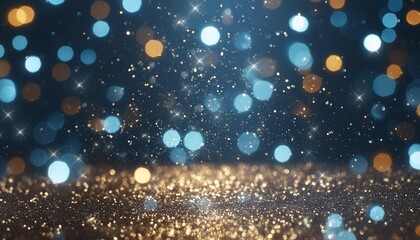 glowing blue gold silver glitter falling bokeh light particle abstract background