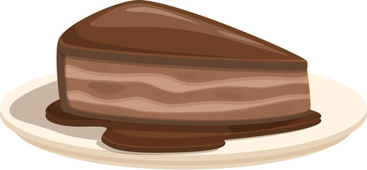Vector illustration of a rich, decadent chocolate layer cake served on a simple white plate