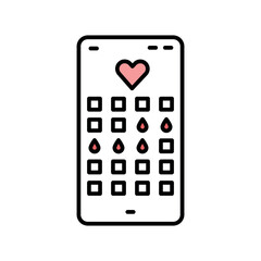 Menstrual calendar on phone line black icon. Sign for web page, mobile app, button, logo. Vector isolated button.