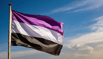 asexual flag flies against the blue sky, lgbt pride month