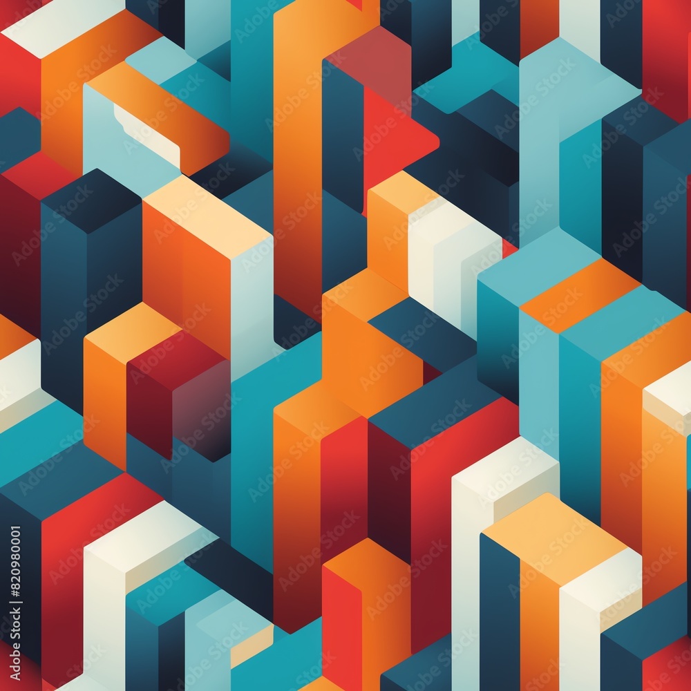 Poster vibrant geometric abstract pattern with colorful 3d blocks creating a lively and dynamic visual effe