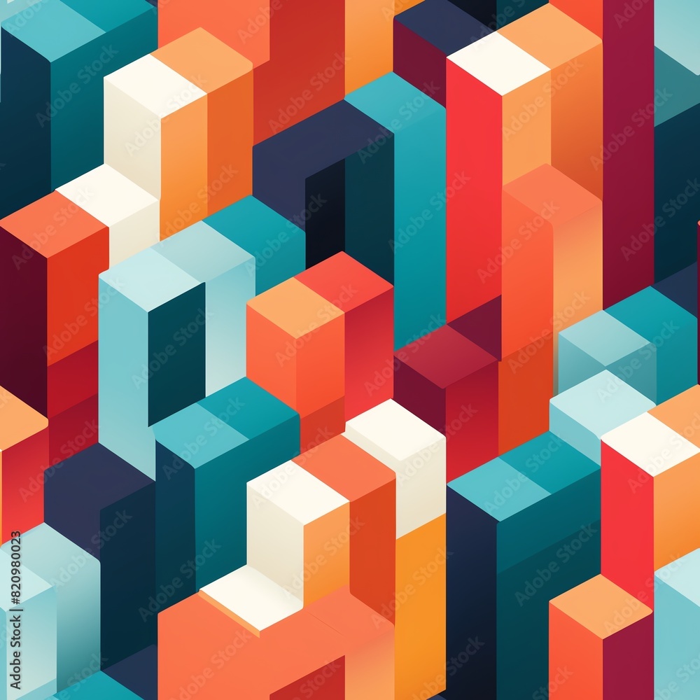 Poster vibrant geometric pattern with multi-colored 3d blocks creating an abstract, modern, and dynamic des