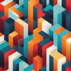Vibrant geometric abstract pattern with colorful 3D blocks creating a lively and dynamic visual effect perfect for design and decoration.